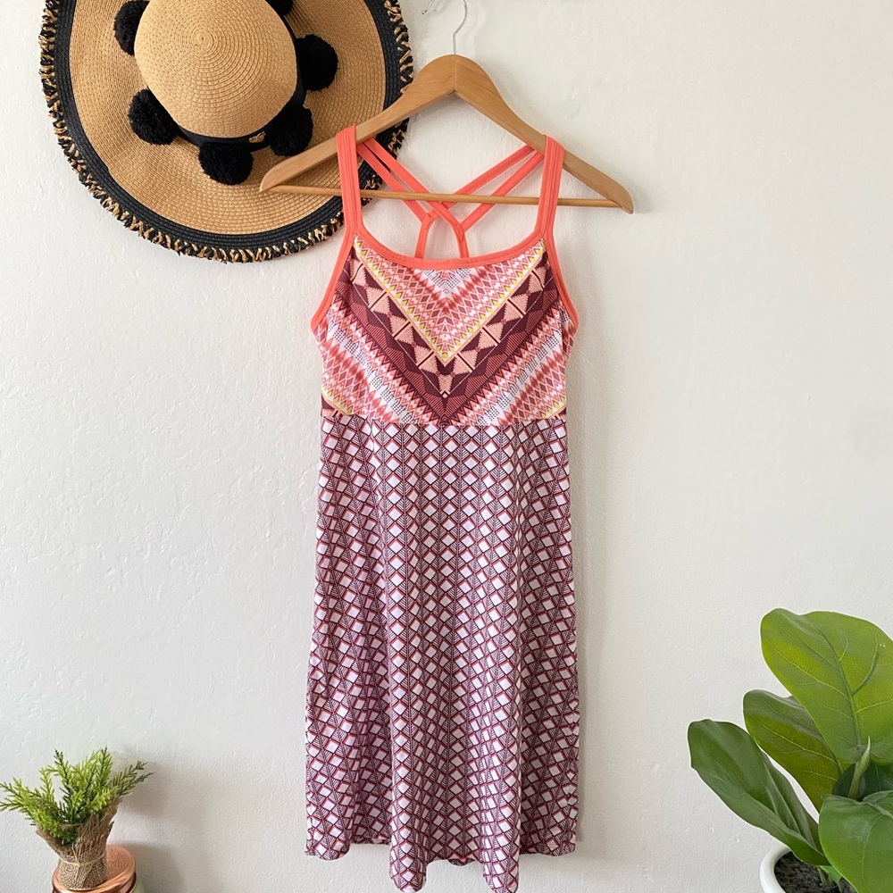 PrAna Cora Boho Multicolor Geometric Print Strappy Sleeveless Athletic Dress
